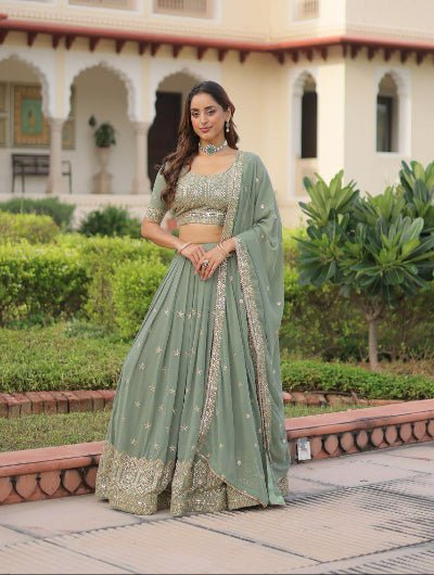 Pastel Green Georgette Embroidered Zari Lehenga Choli - BONYHUBSALWAR KAMEEZ