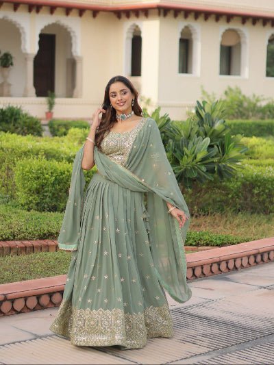 Pastel Green Georgette Embroidered Zari Lehenga Choli - BONYHUBSALWAR KAMEEZ