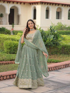Pastel Green Georgette Embroidered Zari Lehenga Choli - BONYHUBSALWAR KAMEEZ