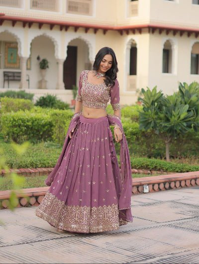 Pastel Lilac Georgette Embroidered Zari Lehenga Choli - BONYHUBSALWAR KAMEEZ