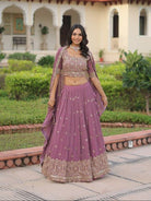 Pastel Lilac Georgette Embroidered Zari Lehenga Choli - BONYHUBSALWAR KAMEEZ