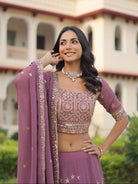 Pastel Lilac Georgette Embroidered Zari Lehenga Choli - BONYHUBSALWAR KAMEEZ