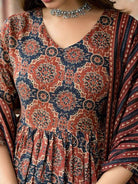 Brown Cotton Jaipuri Print Anarkali Suit - BONYHUBSALWAR KAMEEZ