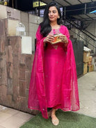 Rani Pink Chanderi Embroidered Straight Suit Set - BONYHUBSALWAR KAMEEZ