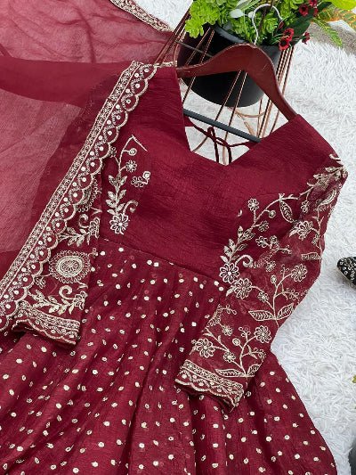 Maroon Peplum Style Anarkali Kurti Sharara Set - BONYHUBSALWAR KAMEEZ