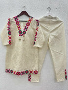 Cream Designer Schiffli Work Co - ord Set Of 2 - BONYHUBSALWAR KAMEEZ