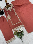 Rust Brown Sequence Embroidered Palazzo Suit Set - BONYHUBSALWAR KAMEEZ