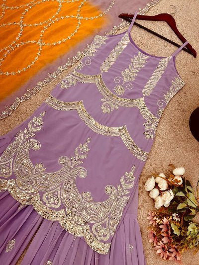 Lilac Georgette Designer Sharara Suit Set - BONYHUBSALWAR KAMEEZ