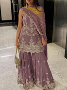 Lilac Georgette Designer Sharara Suit Set - BONYHUBSALWAR KAMEEZ