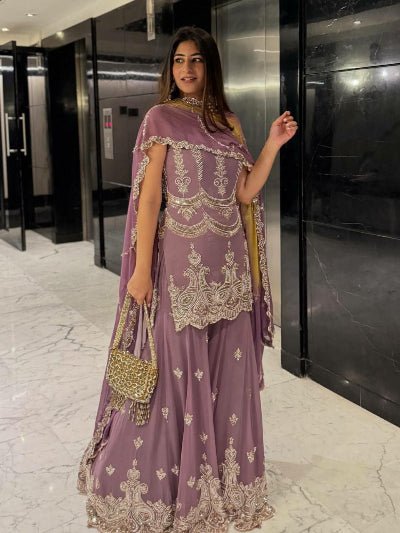 Lilac Georgette Designer Sharara Suit Set - BONYHUBSALWAR KAMEEZ