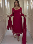 Maroon Georgette Moti Work Straight Suit Set - BONYHUBSALWAR KAMEEZ