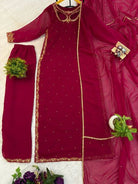 Maroon Georgette Moti Work Straight Suit Set - BONYHUBSALWAR KAMEEZ