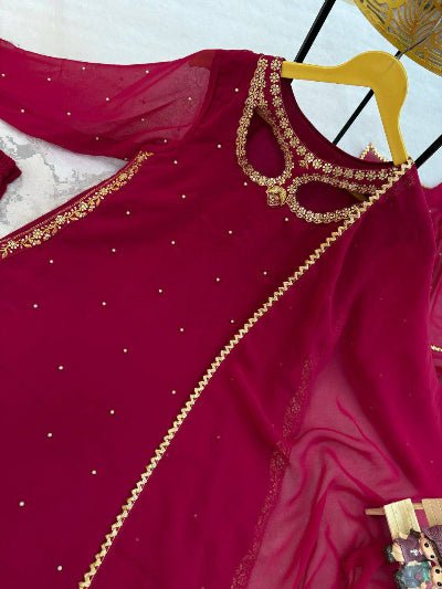 Maroon Georgette Moti Work Straight Suit Set - BONYHUBSALWAR KAMEEZ