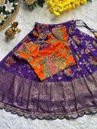 Kids Orange & Purple Silk Floral Lehenga Blouse Set - BONYHUBLehangas