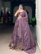 Dusty Purple Sequins Thread Embroidery Lehenga Choli - BONYHUBSALWAR KAMEEZ