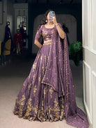 Dusty Purple Sequins Thread Embroidery Lehenga Choli - BONYHUBSALWAR KAMEEZ