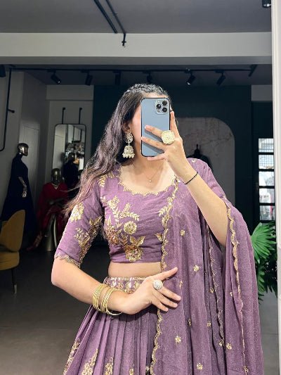 Dusty Purple Sequins Thread Embroidery Lehenga Choli - BONYHUBSALWAR KAMEEZ