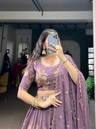 Dusty Purple Sequins Thread Embroidery Lehenga Choli - BONYHUBSALWAR KAMEEZ
