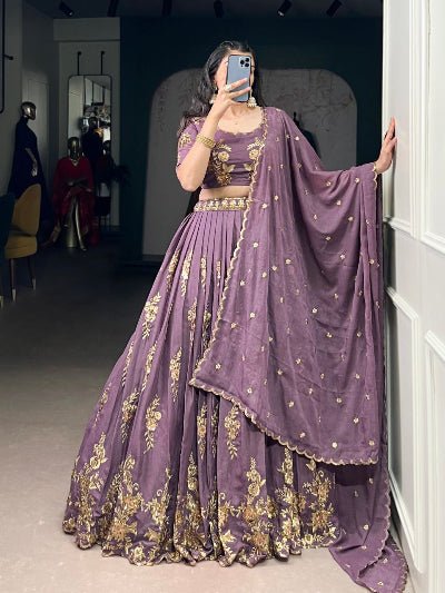 Dusty Purple Sequins Thread Embroidery Lehenga Choli - BONYHUBSALWAR KAMEEZ