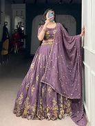 Dusty Purple Sequins Thread Embroidery Lehenga Choli - BONYHUBSALWAR KAMEEZ