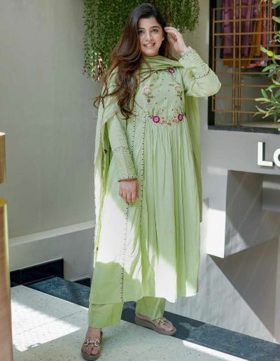 Mint Green Chanderi Silk Anarkali Suit Set - BONYHUBSALWAR KAMEEZ