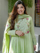 Mint Green Chanderi Silk Anarkali Suit Set - BONYHUBSALWAR KAMEEZ