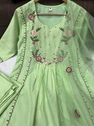 Mint Green Chanderi Silk Anarkali Suit Set - BONYHUBSALWAR KAMEEZ