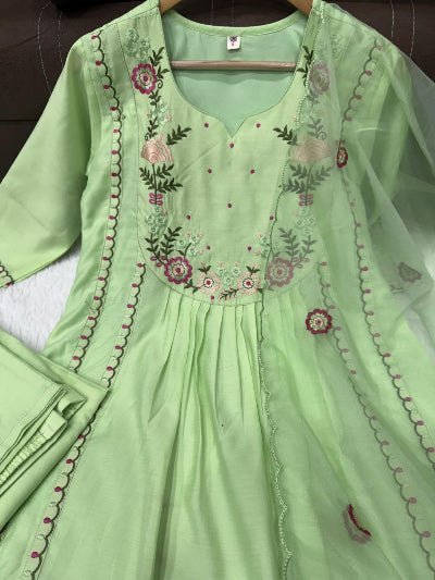 Mint Green Chanderi Silk Anarkali Suit Set - BONYHUBSALWAR KAMEEZ