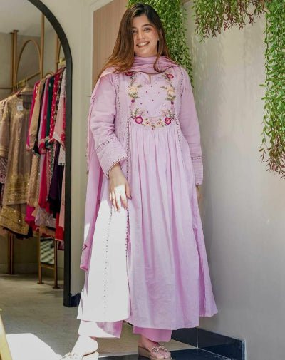 Lilac Chanderi Silk Anarkali Suit Set - BONYHUBSALWAR KAMEEZ