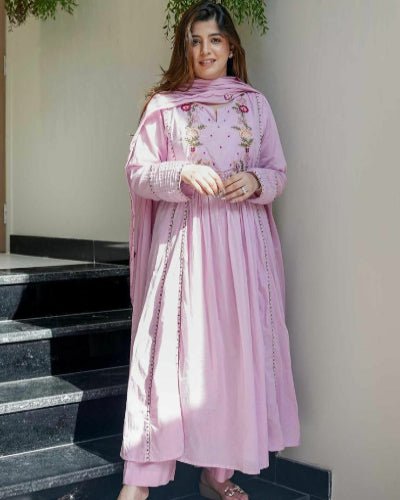 Lilac Chanderi Silk Anarkali Suit Set - BONYHUBSALWAR KAMEEZ
