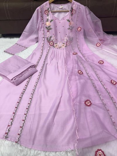Lilac Chanderi Silk Anarkali Suit Set - BONYHUBSALWAR KAMEEZ