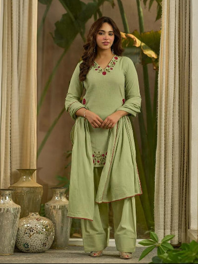 Pista Green Embroidered Farshi Salwar Suit