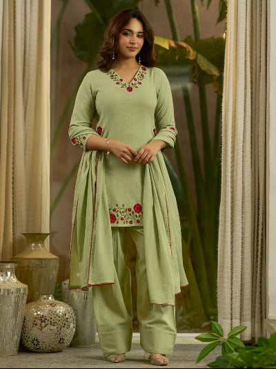 Pista Green Embroidered Farshi Salwar Suit