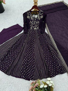 Purple Crunchy Silk Sequins Work Anarkali Suit Set - BONYHUBSALWAR KAMEEZ