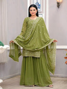 Green Georgette Sharara Palazzo Suit Set - BONYHUBSALWAR KAMEEZ