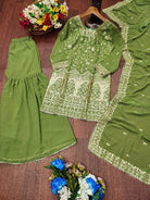 Green Georgette Sharara Palazzo Suit Set - BONYHUBSALWAR KAMEEZ