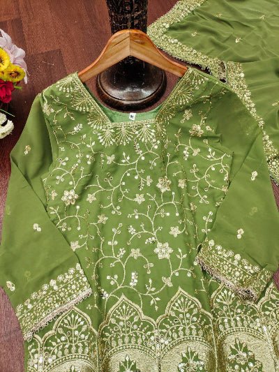 Green Georgette Sharara Palazzo Suit Set - BONYHUBSALWAR KAMEEZ