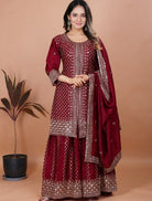 Maroon Chinon Embroidered Sharara Suit Set - BONYHUBSALWAR KAMEEZ