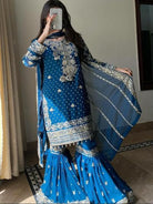 Royal Blue Georgette Embroidery Work Gharara Suit - BONYHUBSALWAR KAMEEZ
