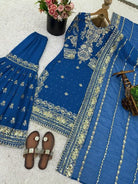Royal Blue Georgette Embroidery Work Gharara Suit - BONYHUBSALWAR KAMEEZ