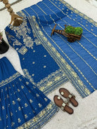 Royal Blue Georgette Embroidery Work Gharara Suit - BONYHUBSALWAR KAMEEZ
