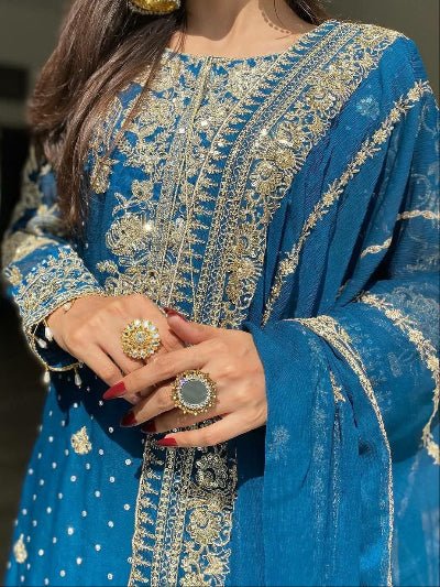 Royal Blue Georgette Embroidery Work Gharara Suit - BONYHUBSALWAR KAMEEZ