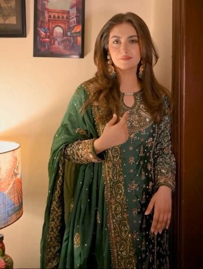 Royal Green Georgette Embroidery Sequins Straight Suit - BONYHUBSALWAR KAMEEZ