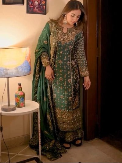 Royal Green Georgette Embroidery Sequins Straight Suit - BONYHUBSALWAR KAMEEZ