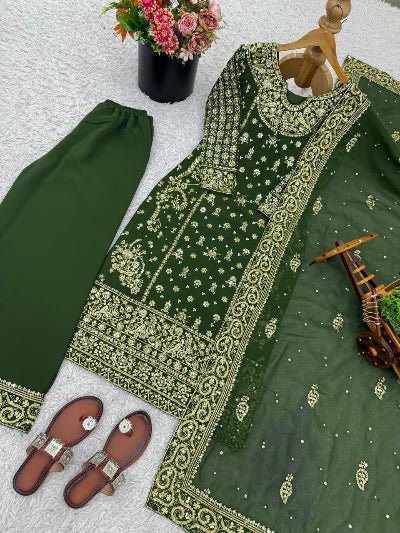 Royal Green Georgette Embroidery Sequins Straight Suit - BONYHUBSALWAR KAMEEZ