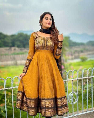 Mustard South Indian Zari Work Anarkali Dupatta 2pc - BONYHUBSALWAR KAMEEZ