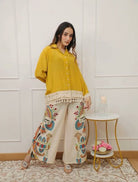 Yellow Cotton Tassel Kurti Printed Palazzo Set Of 2 - BONYHUBSALWAR KAMEEZ