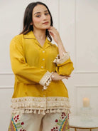 Yellow Cotton Tassel Kurti Printed Palazzo Set Of 2 - BONYHUBSALWAR KAMEEZ