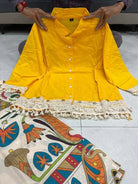 Yellow Cotton Tassel Kurti Printed Palazzo Set Of 2 - BONYHUBSALWAR KAMEEZ