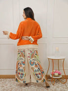 Orange Cotton Tassel Kurti Printed Palazzo Set Of 2 - BONYHUBSALWAR KAMEEZ